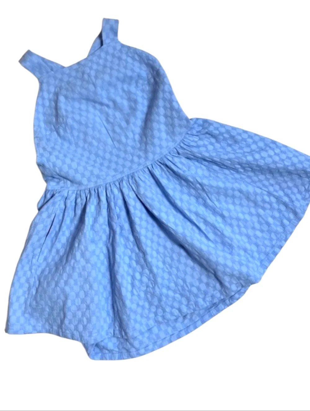 FREE PEOPLE VaVa Volume Mini Dress Blue Egret Jacquard Criss-Cross Strap XS NWOT - Picture 2 of 13